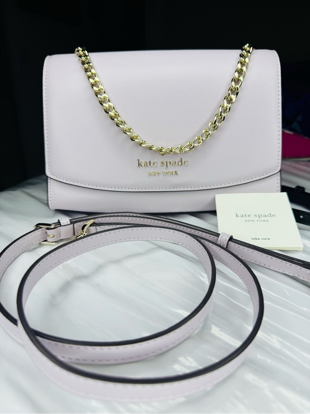 kate spade Blush Pink Leather Crossbody with Gold Chain